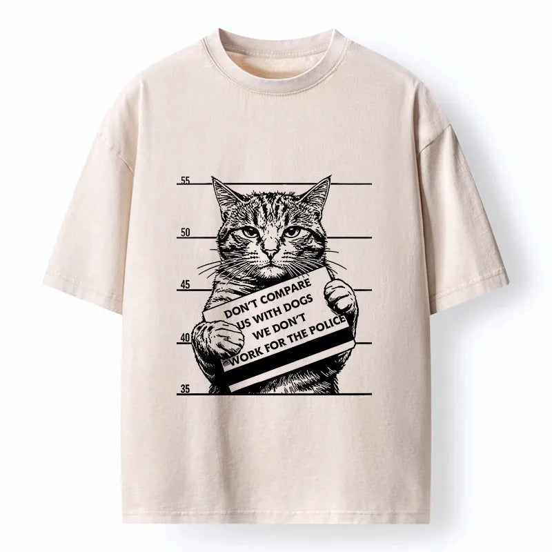Kyoto-Lion Funny Cat Vs Dog Joke Washed T-Shirt