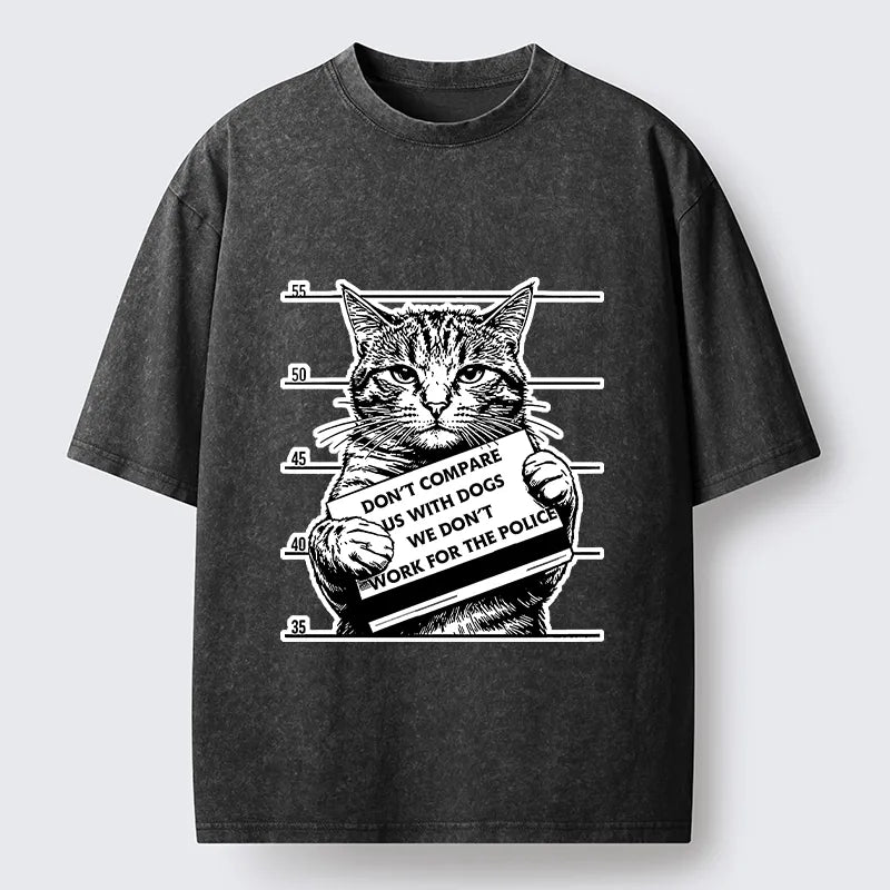 Kyoto-Lion Funny Cat Vs Dog Joke Washed T-Shirt