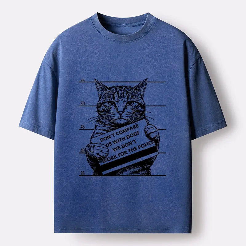 Kyoto-Lion Funny Cat Vs Dog Joke Washed T-Shirt