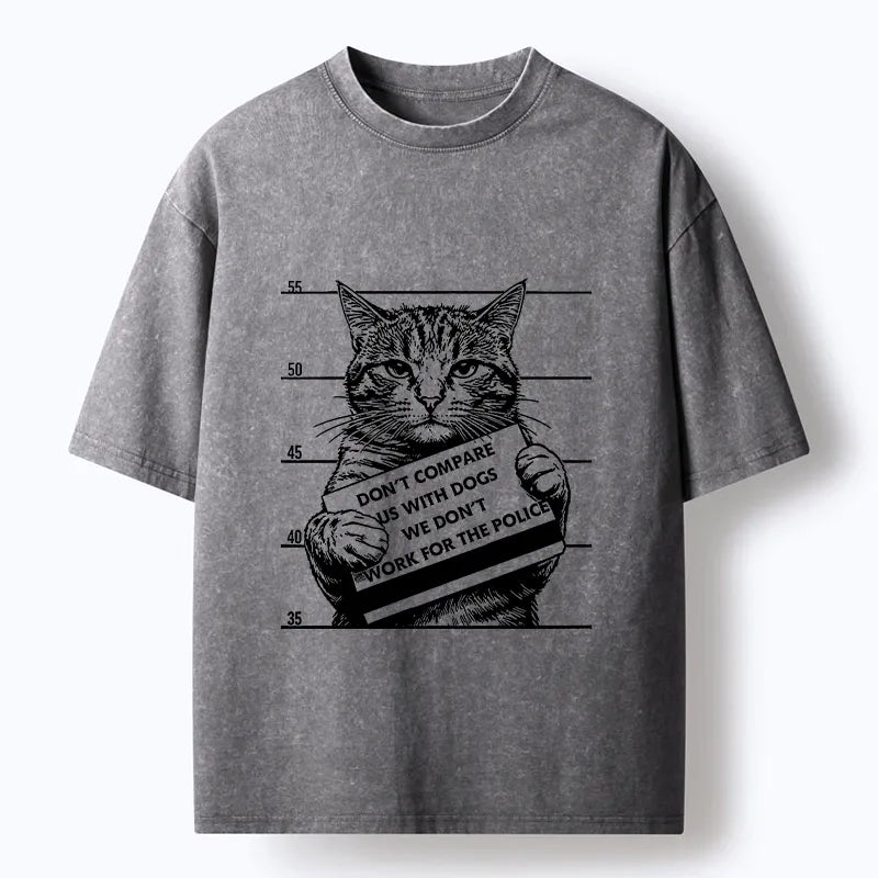 Kyoto-Lion Funny Cat Vs Dog Joke Washed T-Shirt