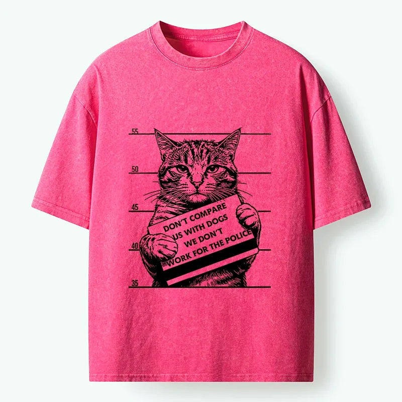 Kyoto-Lion Funny Cat Vs Dog Joke Washed T-Shirt