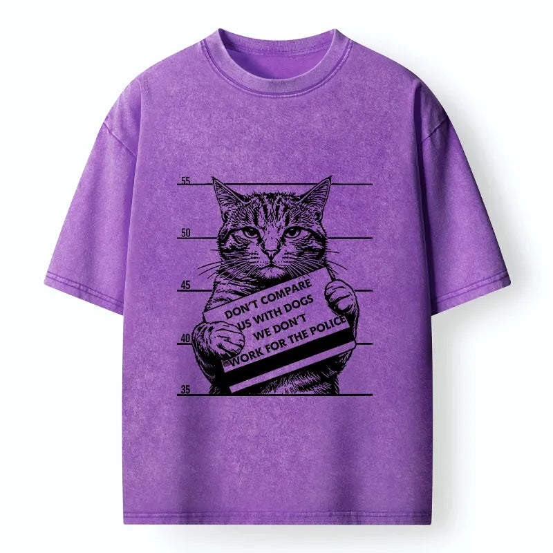 Kyoto-Lion Funny Cat Vs Dog Joke Washed T-Shirt