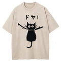Japanese black cat washed t-shirt