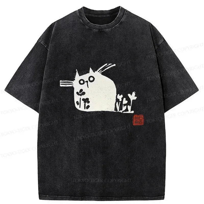 Washed Japan Cat Tee Trendy