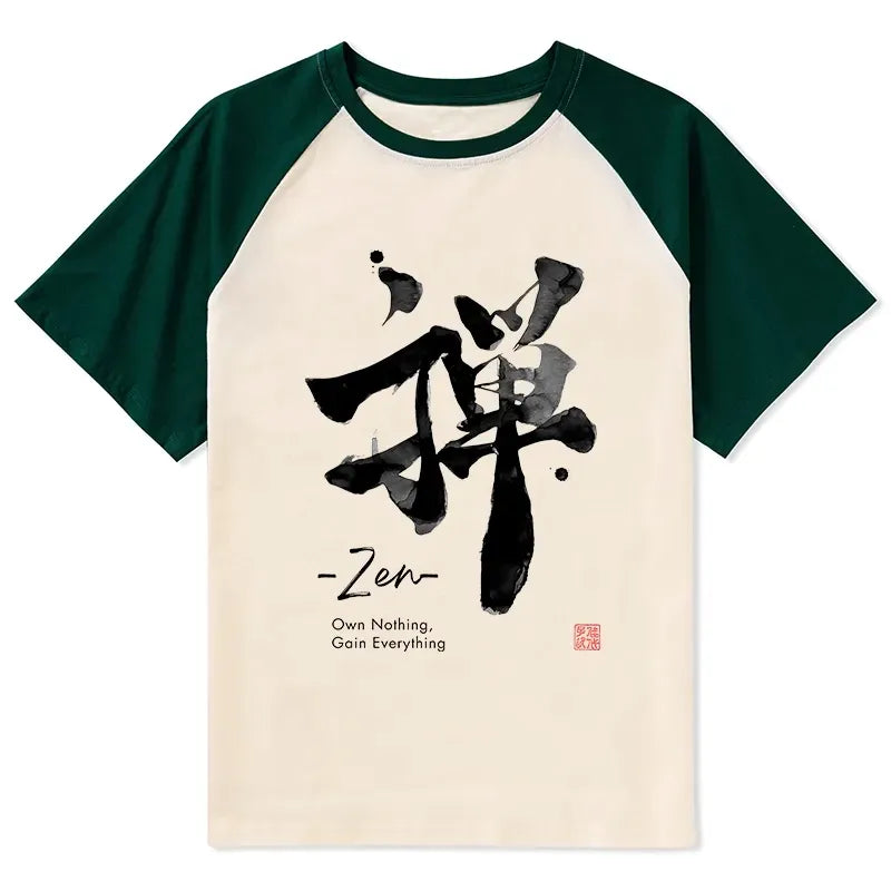 Vintage Japanese Text Raglan Tee with Free Shipping