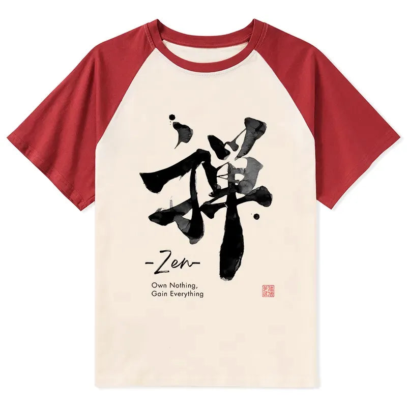 Vintage Japanese Text Raglan Tee with Free Shipping