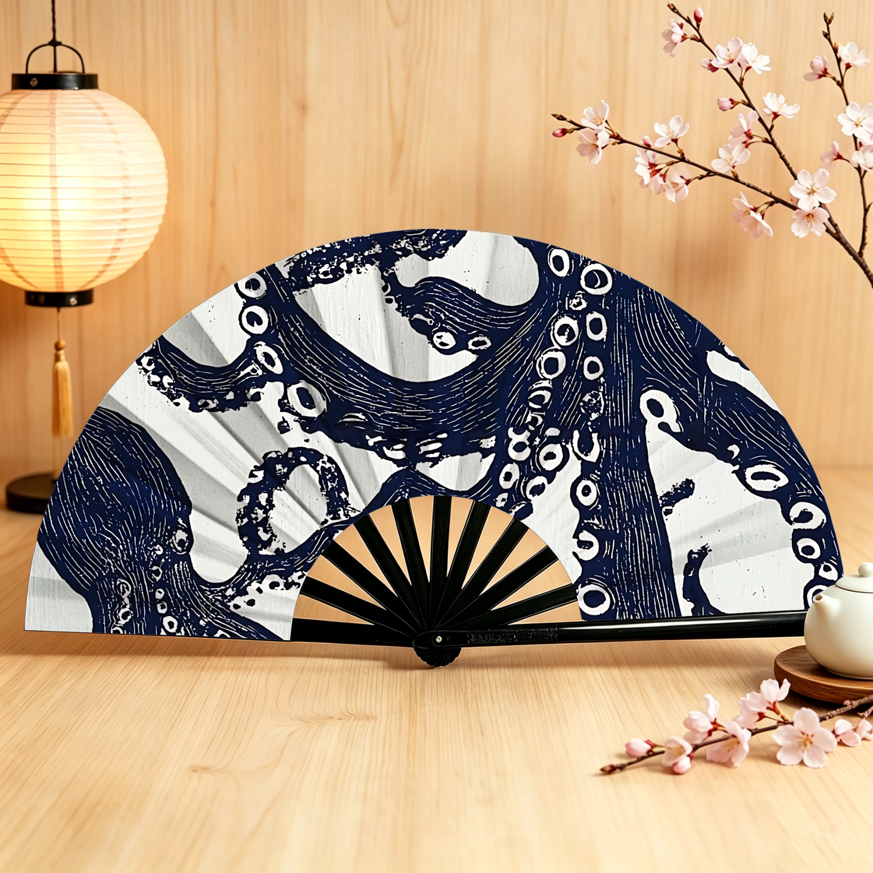 Japanese Ukiyo-e Octopus Hand Fan for Summer