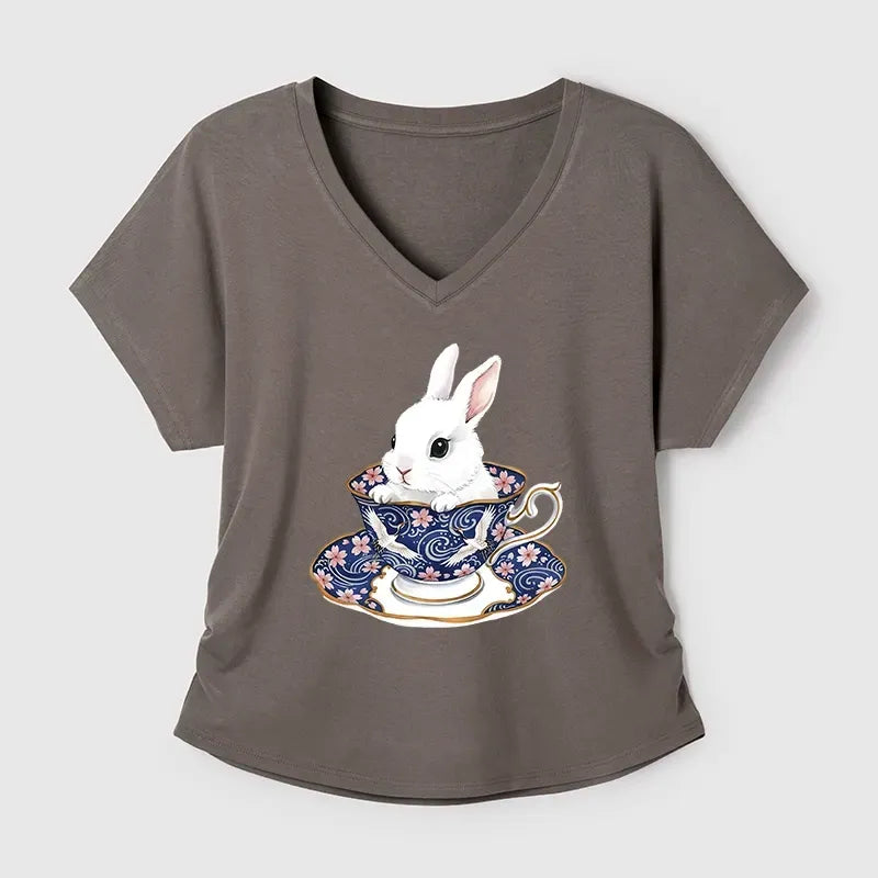 Kyoto-Lion Cute Rabbit Tea Set Modal Dolman Sleeve T-Shirt