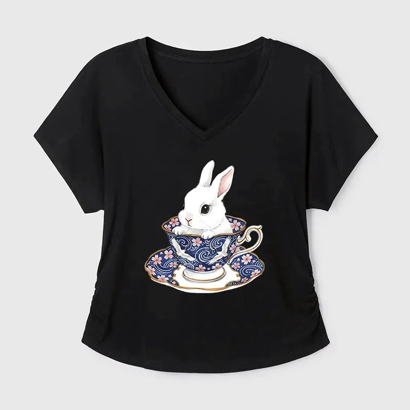 Cute Rabbit T-Shirt with Kimono Sleeve