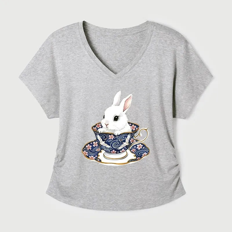Cute Rabbit T-Shirt with Kimono Sleeve