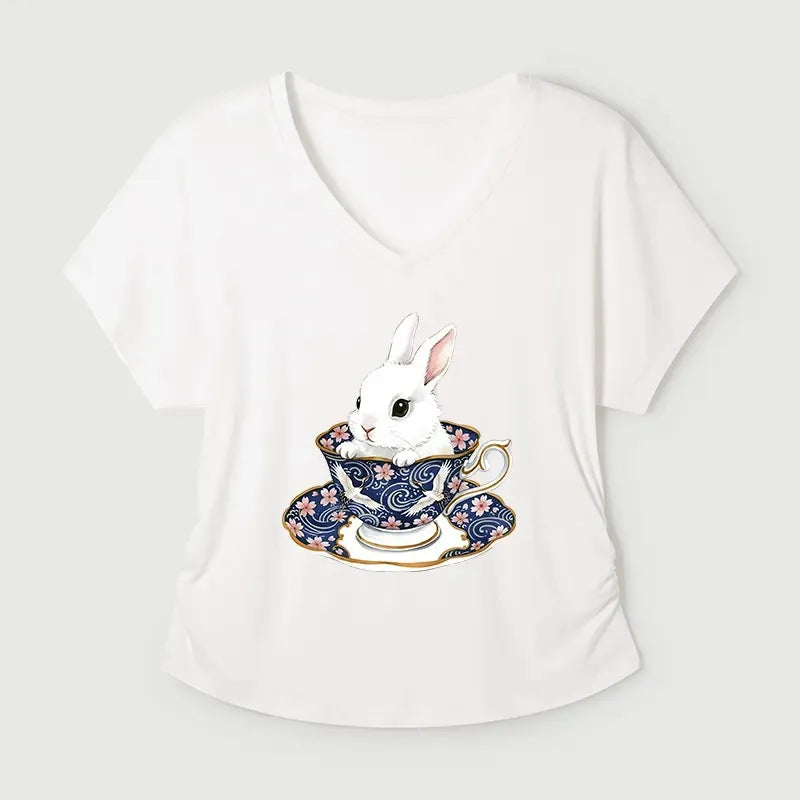 Kyoto-Lion Cute Rabbit Tea Set Modal Dolman Sleeve T-Shirt