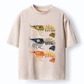 Kyoto-Lion Folk Art Patterned Shrimp Print Washed T-Shirt