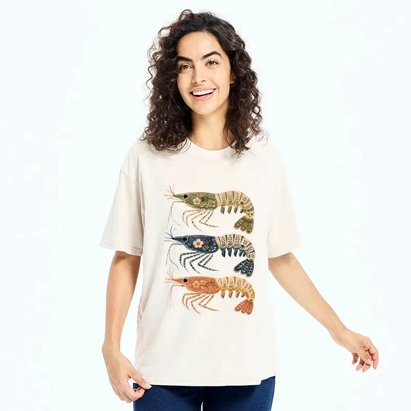 Japanese Shrimp Print Washed T-Shirt