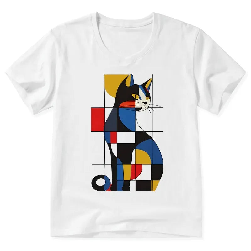 Kyoto-Lion Mondrian Cat V-Neck Classic T-Shirt