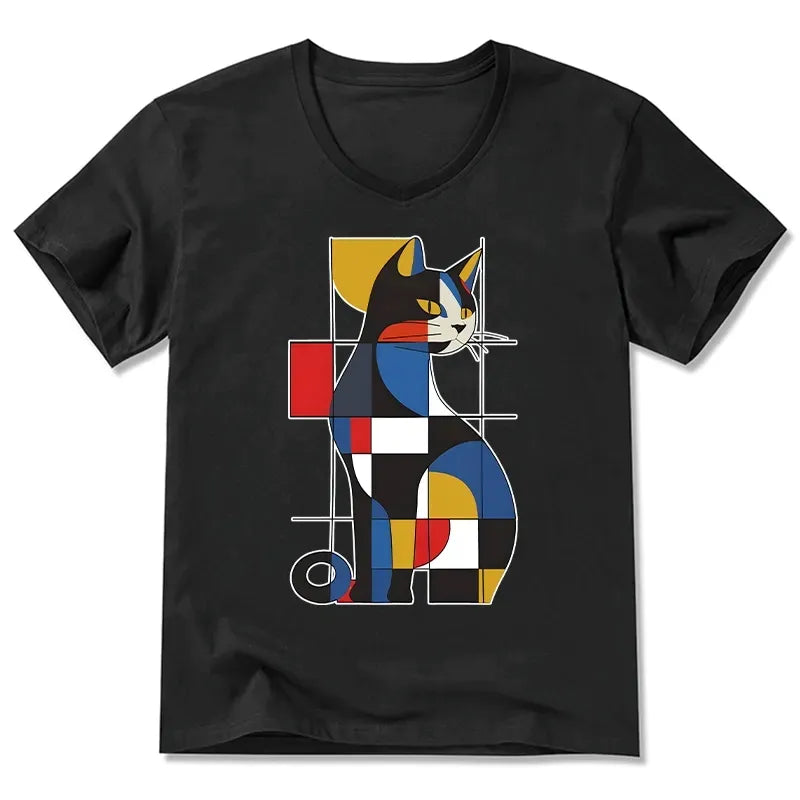 Comfortable Cat V-Neck T-Shirt for Weekend