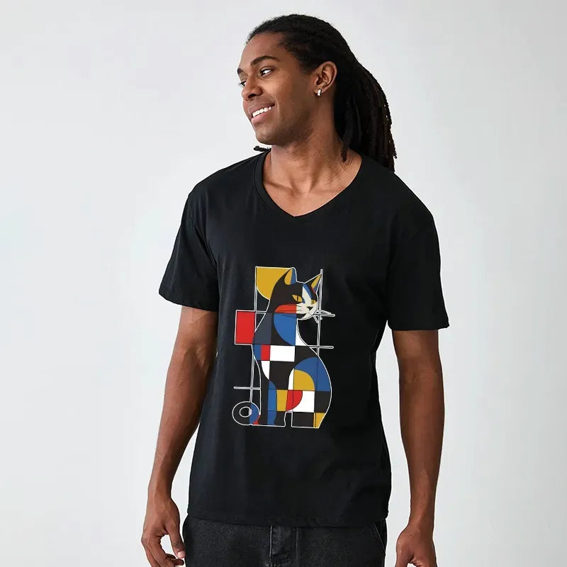 Kyoto-Lion Mondrian Cat V-Neck Classic T-Shirt