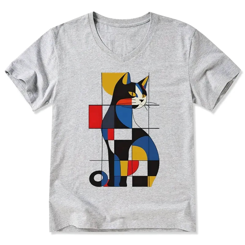 Japanese Cat V-Neck T-Shirt for Daily Wear