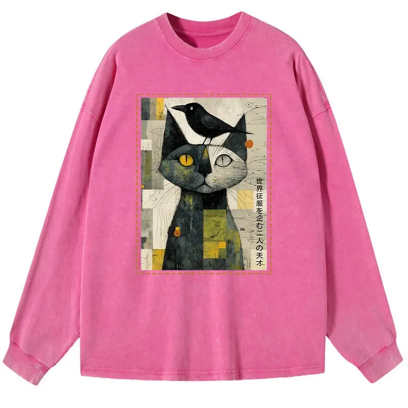 Vintage Japanese Cat Crow Unisex Cotton Shirt