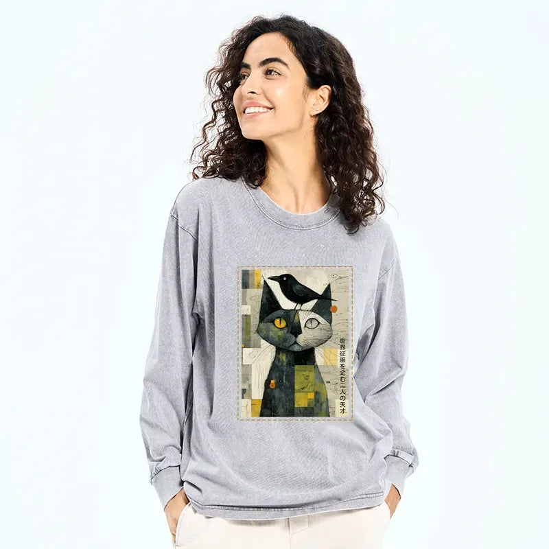 Kyoto-Lion The Cat And The Crow Are Planning To Rule The World Washed Long Sleeve T-Shirt