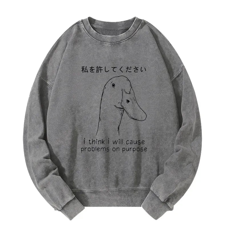 Kyoto-Lion Stupid Goose Funny Washed Sweatshirt