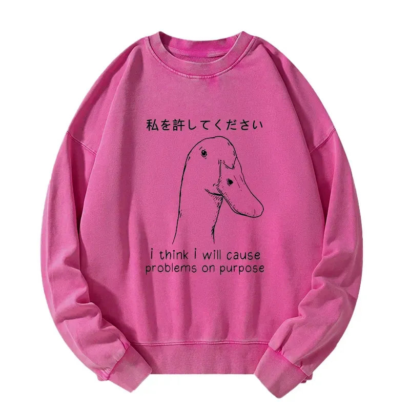 washed japanese sweatshirt with goose and lion