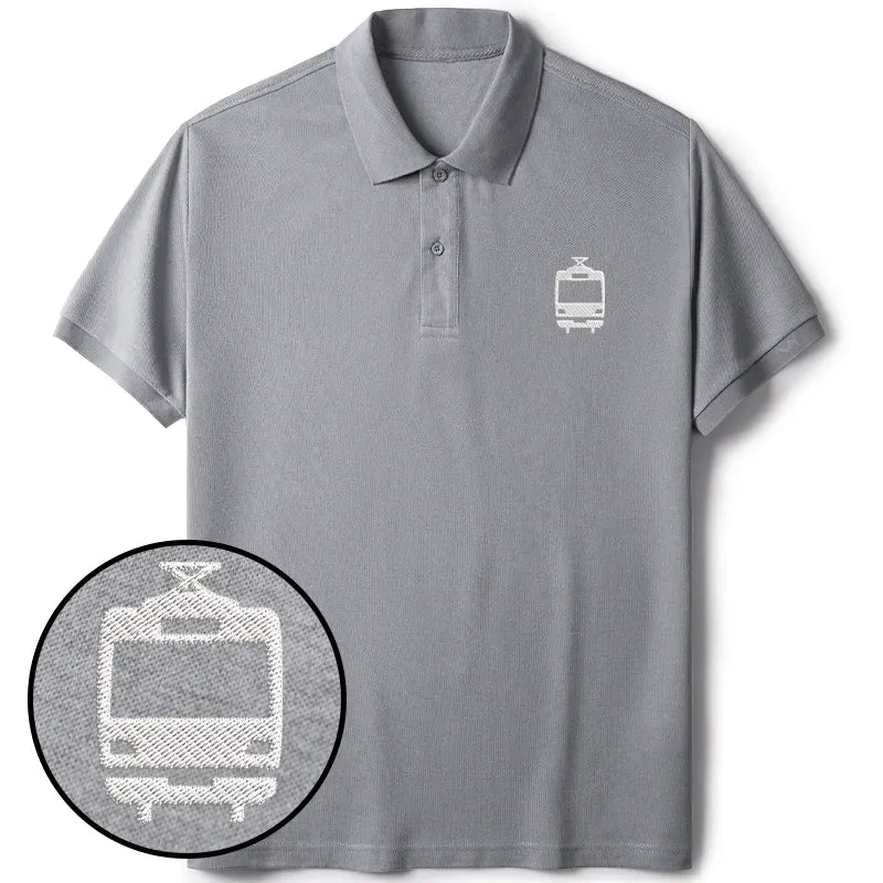 Kyoto-Lion Japanese Train Embroidered Polo T-Shirt