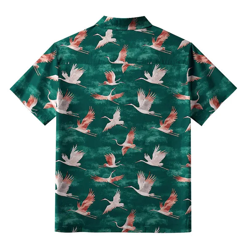 Vintage Ukiyo-e Cranes Casual Shirt