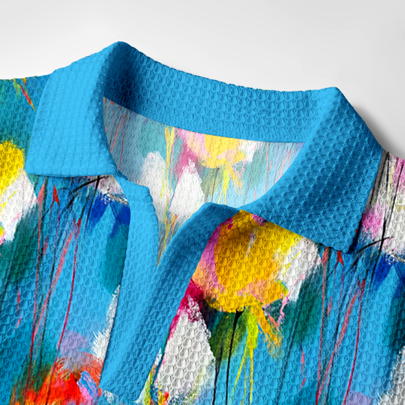 Kyoto-Lion Summer Splash Abstract Paint Crochet Polo Shirt