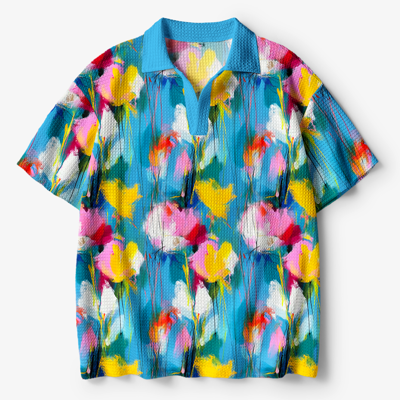 Kyoto-Lion Summer Splash Abstract Paint Crochet Polo Shirt