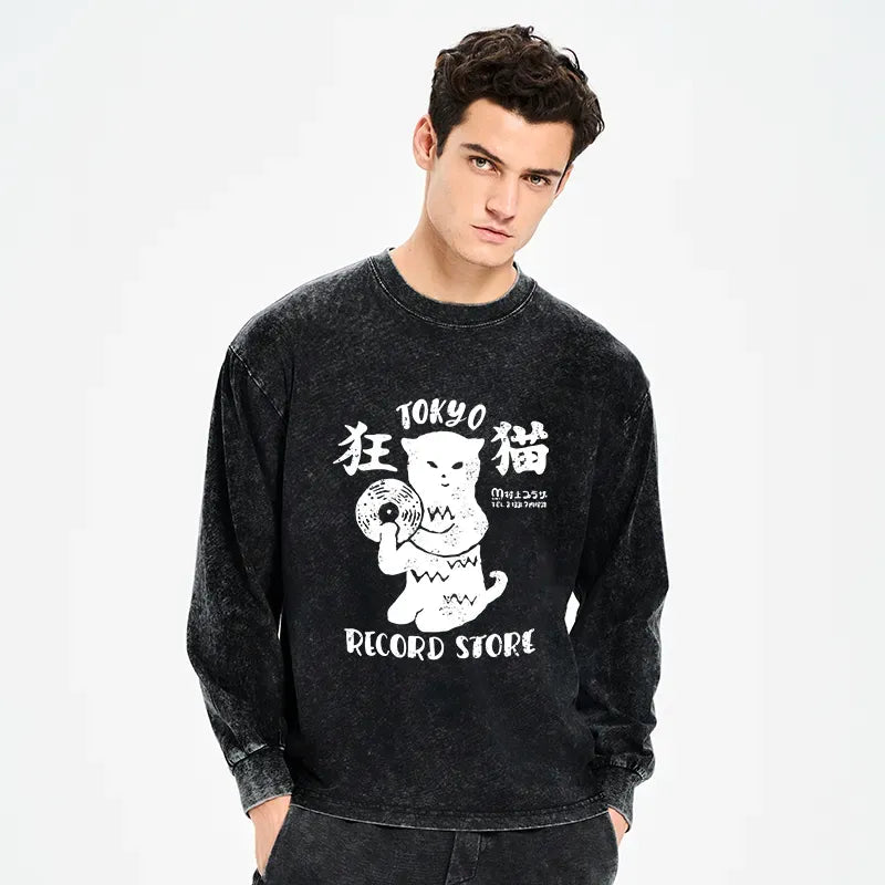 Japanese vintage cat long sleeve tee for daily wear