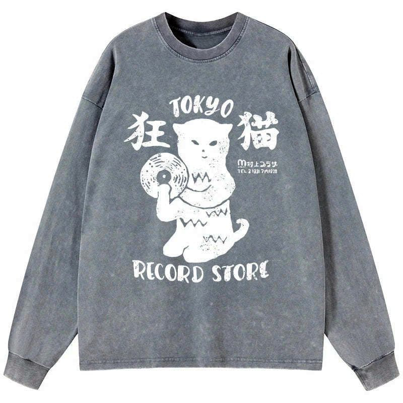 Japanese vintage cat long sleeve tee for daily wear