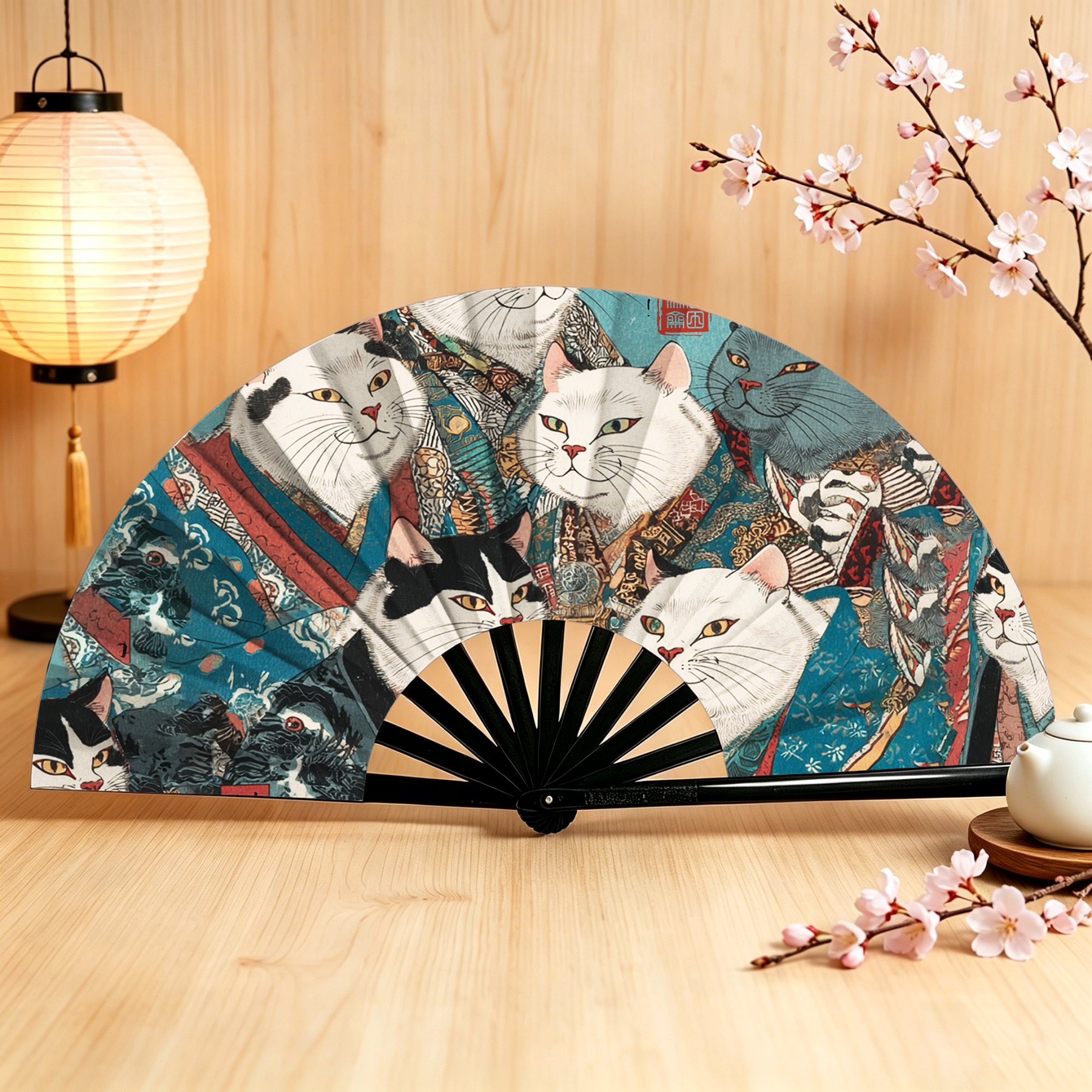 Ukiyo-e Cat Hand Fan for Festival