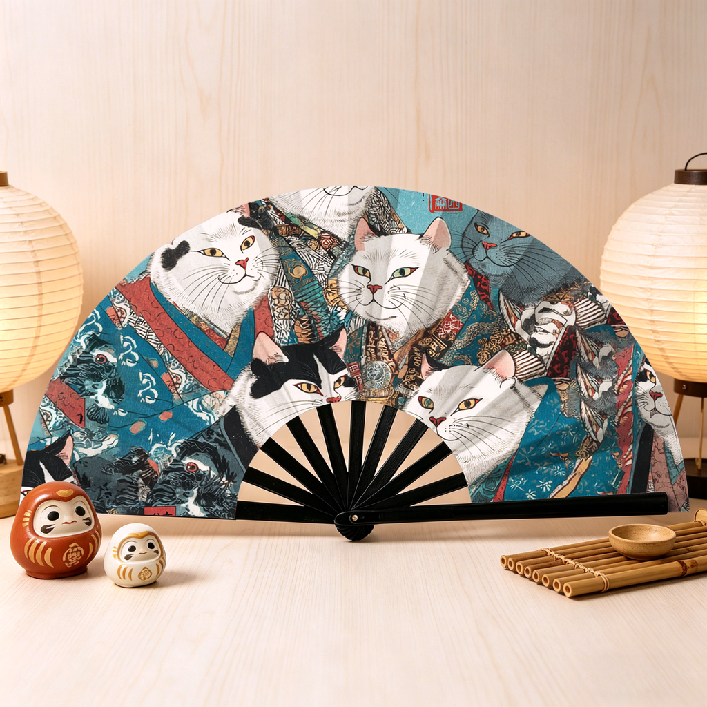Ukiyo-e Cat Hand Fan for Festival