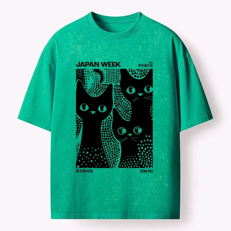 Japanese Black Cat Polka Dot T-Shirt