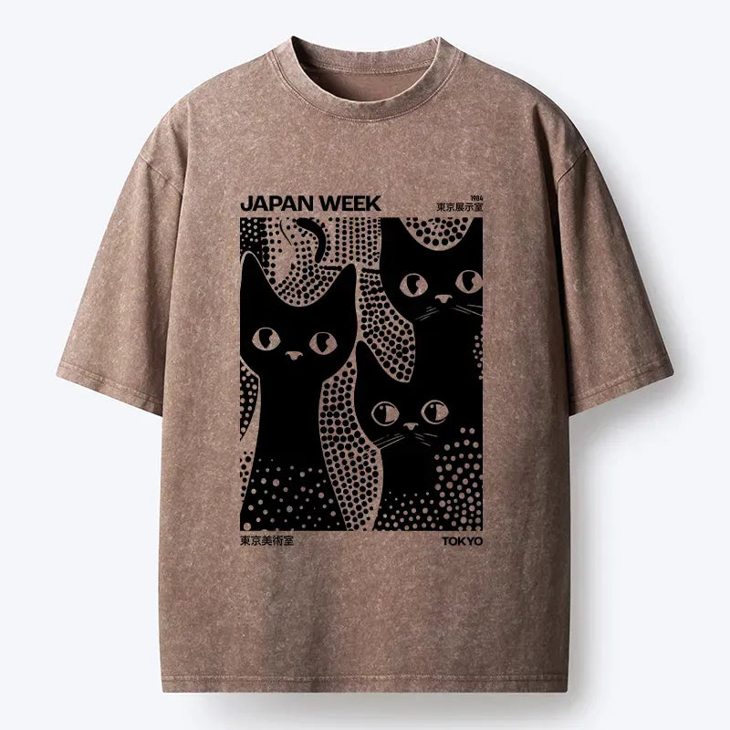 Washed Cat T-Shirt for Daily Wear
