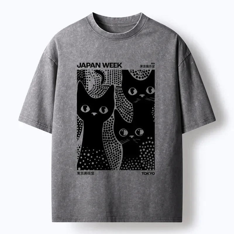 Washed Cat T-Shirt for Daily Wear