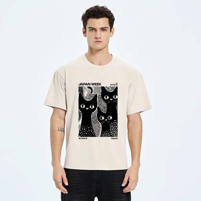 Japanese Black Cat Polka Dot T-Shirt