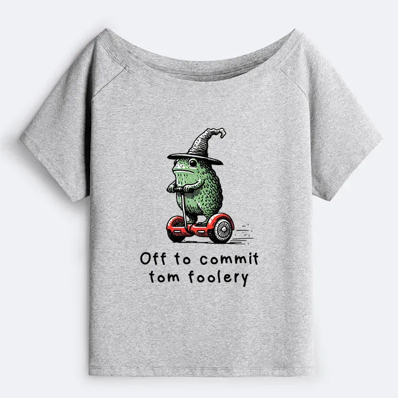 Kyoto-Lion Frog Riding A Balance Scooter Off Shoulder T-Shirt