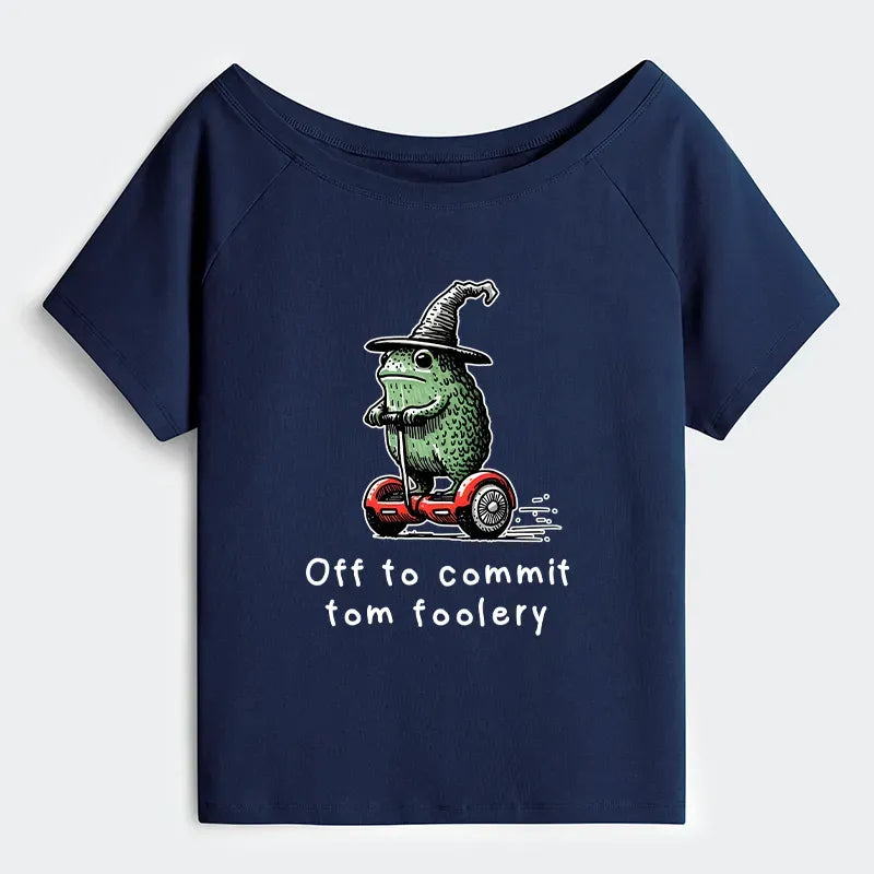 Kyoto-Lion Frog Riding A Balance Scooter Off Shoulder T-Shirt