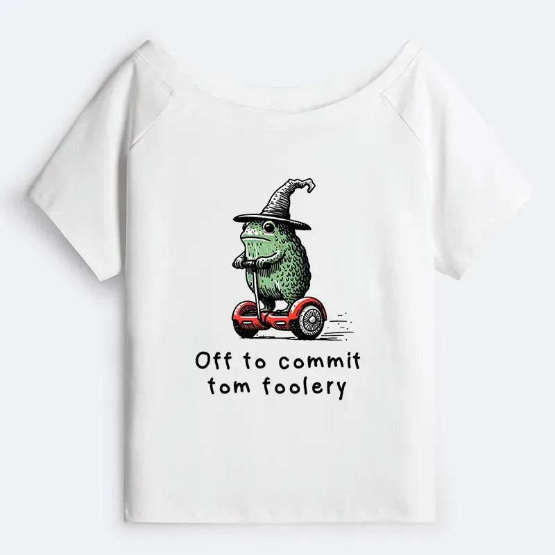 Kyoto-Lion Frog Riding A Balance Scooter Off Shoulder T-Shirt