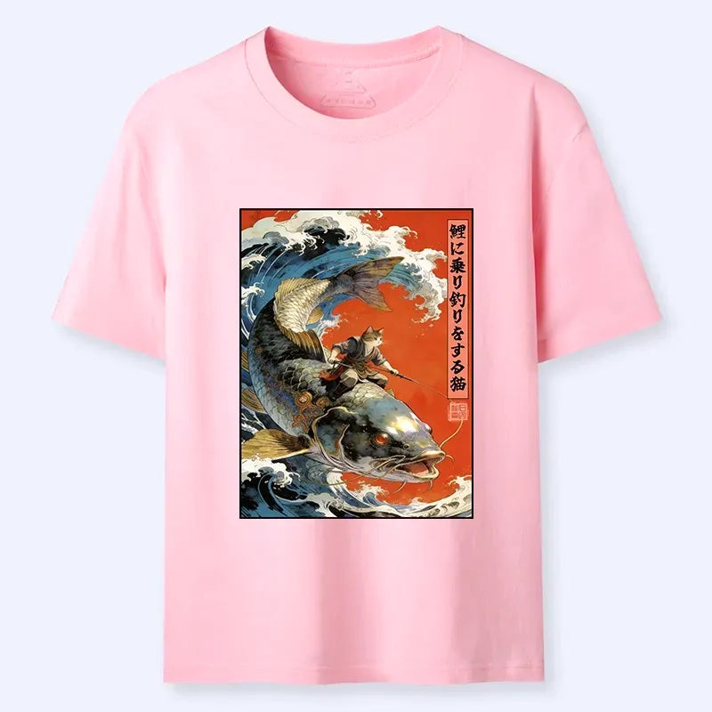 Kyoto-Lion Ukiyo E Cat Fishing Art Classic T-Shirt