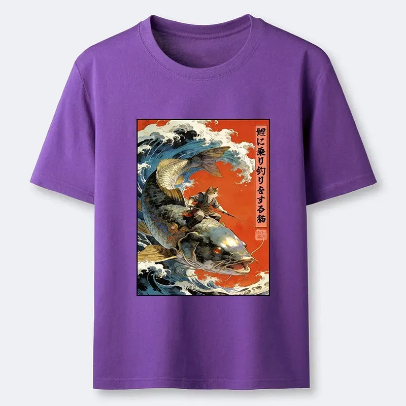 Kyoto-Lion Ukiyo E Cat Fishing Art Classic T-Shirt