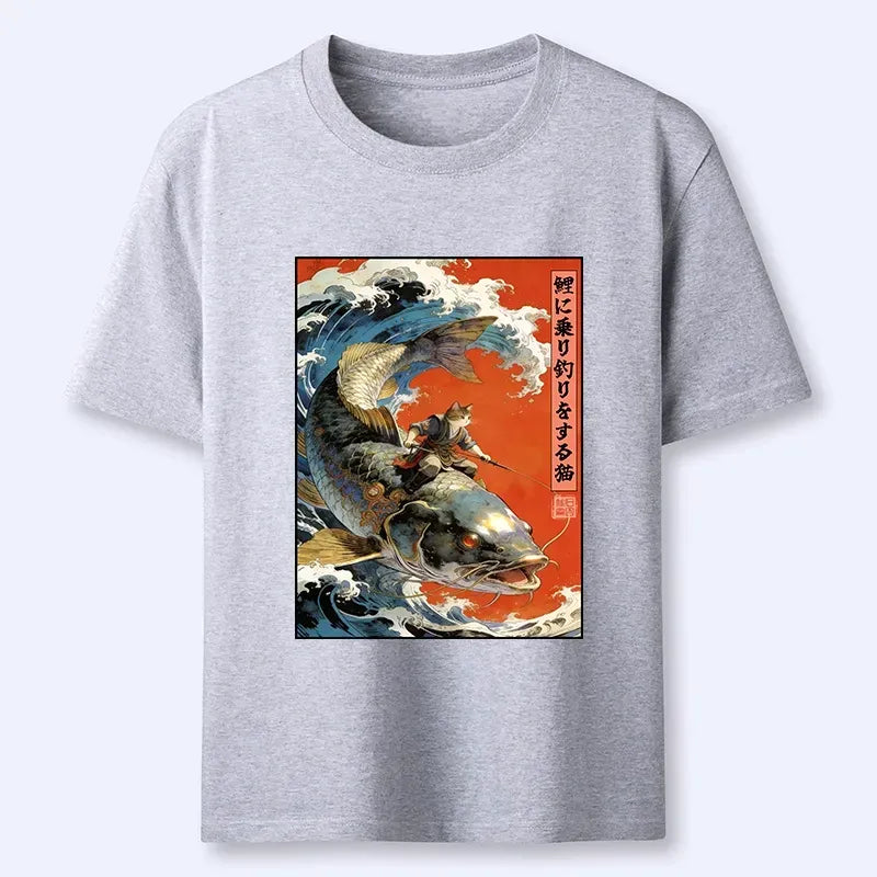 Kyoto-Lion Ukiyo E Cat Fishing Art Classic T-Shirt