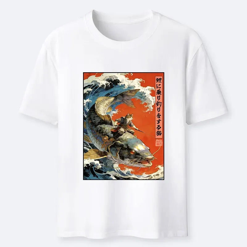 Japanese Ukiyo-e Cat T-Shirt for Streetwear