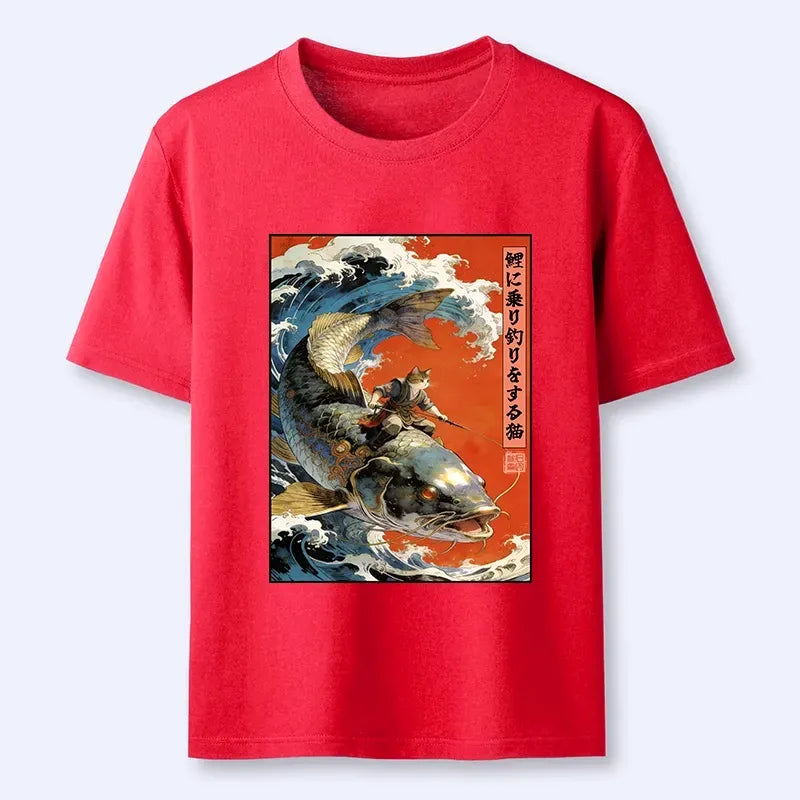 Japanese Ukiyo-e Cat T-Shirt for Streetwear