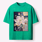 Kyoto-Lion Golden Flower Bloom In The Night Washed T-Shirt