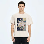 Kyoto-Lion Golden Flower Bloom In The Night Washed T-Shirt
