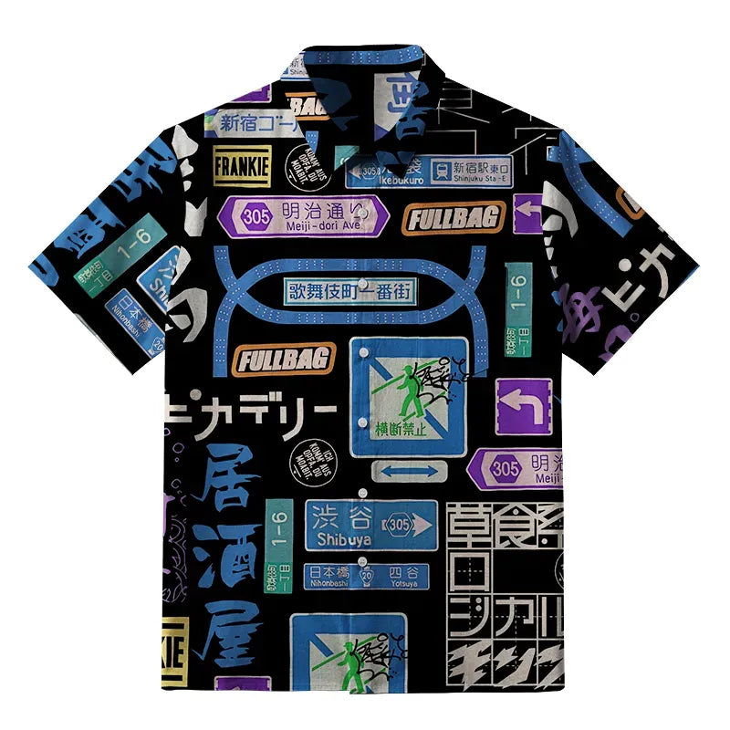 Kyoto-Lion Urban Japanese Signage Button-up Shirt