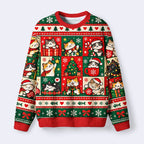 Kyoto-Lion Christmas Cat Patch Meme Fuzzy Christmas Ugly Sweatshirt
