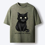 Kyoto-Lion Mischief Black Cat Meme Washed T-Shirt